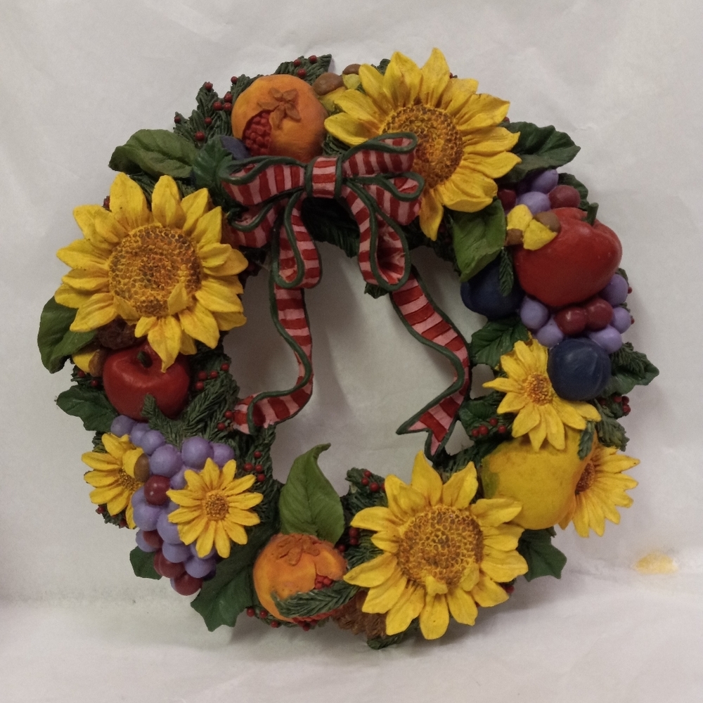 Wreath Resin Floral & Fruits Sunflower, Grapes,Apples,Orange, Wall Decor 13"CBK